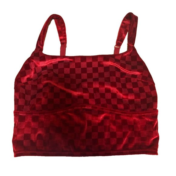 Colsie Women's Size Large SUPER SOFT Red Checkered Velvet Tank Crop Top - Picture 3 of 6